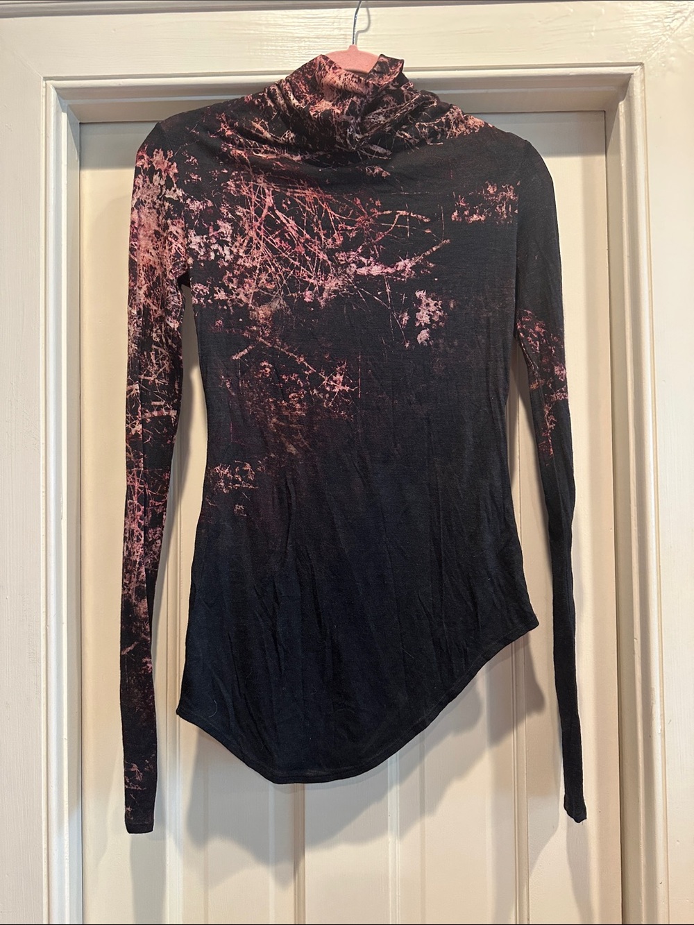 Helmut Lang Black and Pink Tie-Dye Turtleneck Top